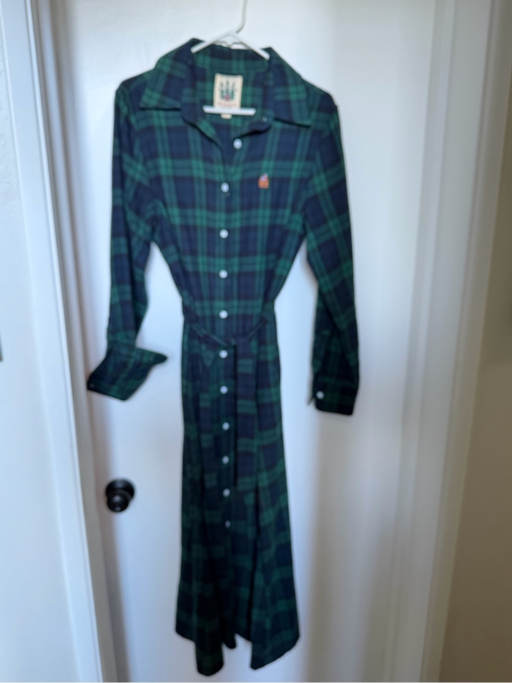 Kiel James Patrick Green and Navy Plaid Long-Sleeve Shirt Dress